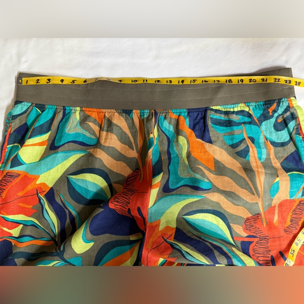 SOFT SURROUNDINGS Olive green & orange tropical print Linen pants size 3X. - Picture 11 of 13